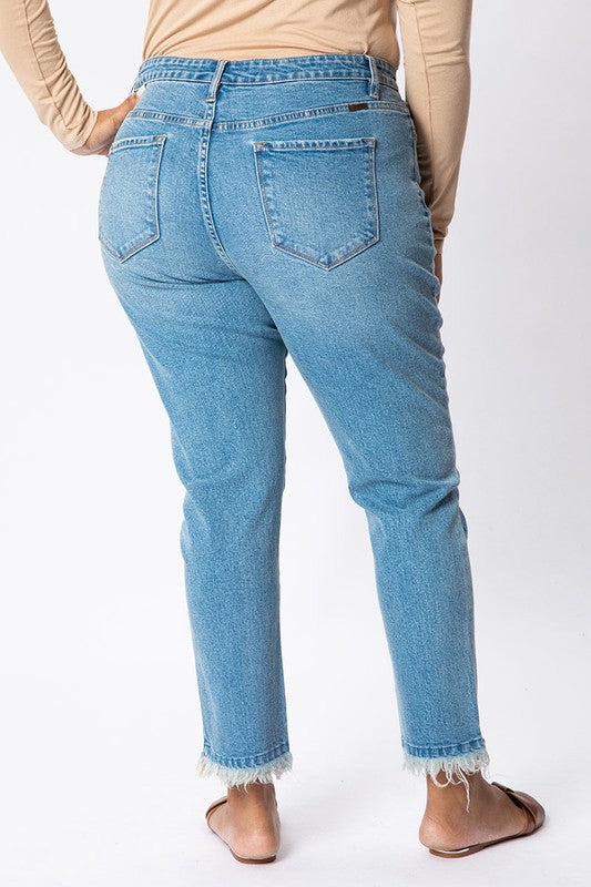 Curvy Light Stone Wash High Rise Stretch Cigarette Jeans