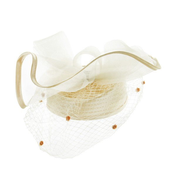 Satin Braid Pill Box Luxury Hat with Mesh Bow and Netting