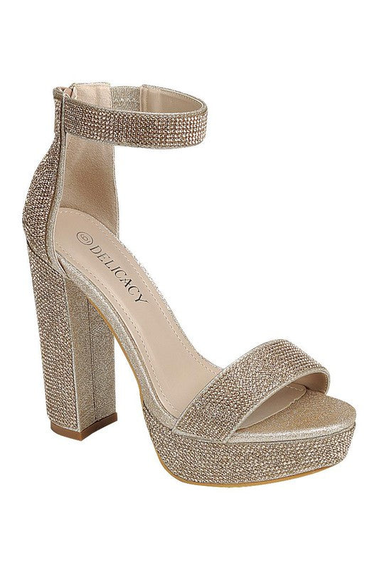 Platform Open Toe Rhinestone High Heel with Ankle Strap