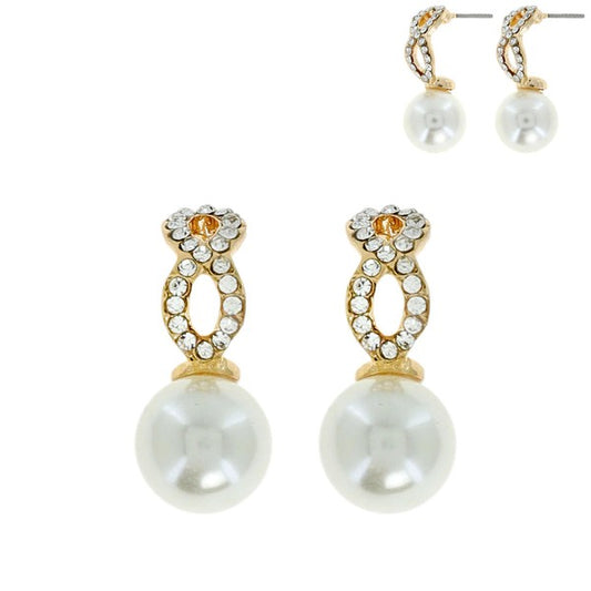 INFINITY RHINESTONE PAVE CAPPED PEARL DROP EARRINGS
