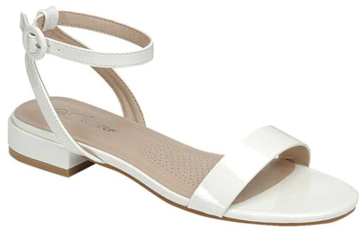 Patent Open Toe Low Heel Sandal with Ankle Strap