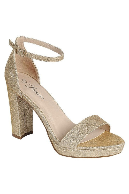 Open Toe Glitter High Heel with Ankle Strap