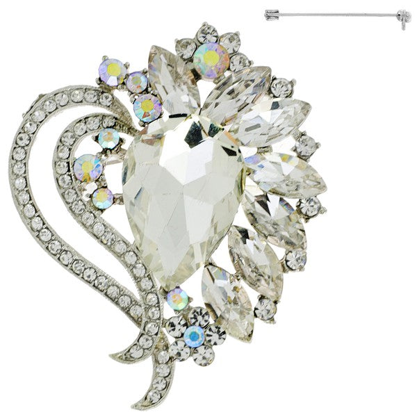 Jeweled Crystal Heart Shaped Brooch Pin