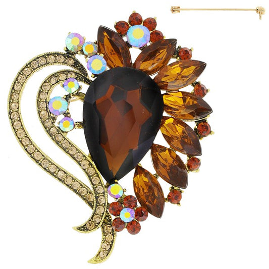 Jeweled Crystal Heart Shaped Brooch Pin
