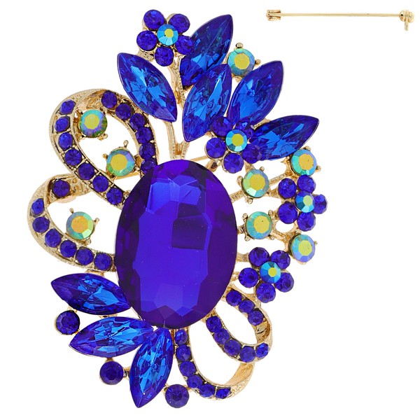 JEWELED CRYSTAL LEAF CLUSTER FLORAL RIBBON ACCENT BROOCH PIN