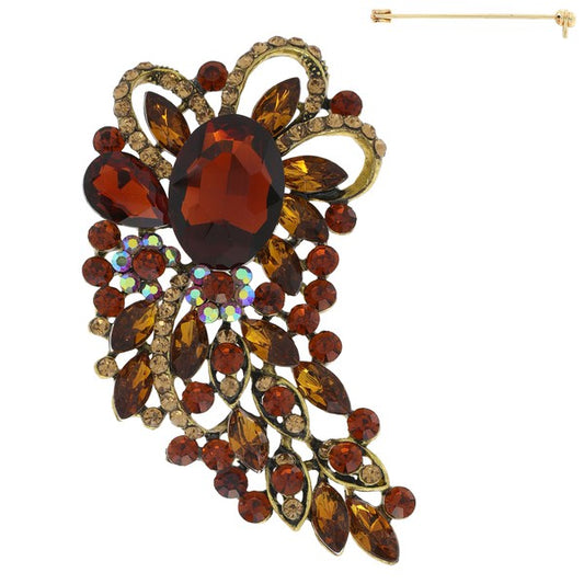 Crystal Leaf Cluster Paisley Shaped Brooch Pin