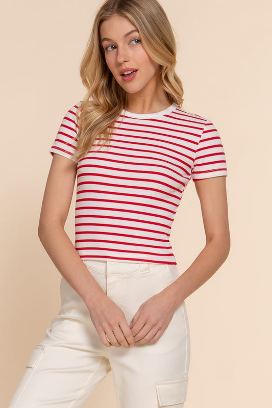 Short Sleeve Stripe Cotton Rib Top