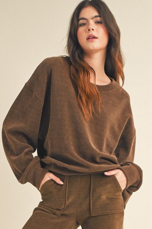 Relaxed Ribbed Corduroy Long Sleeve Top