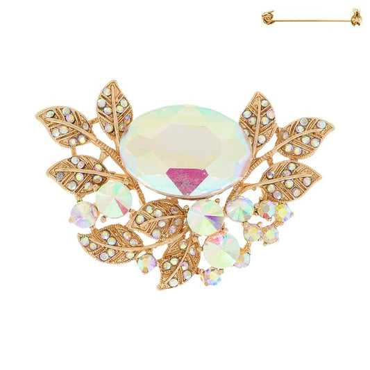 Crystal Rhinestone Pave Vine Cluster Brooch Pin