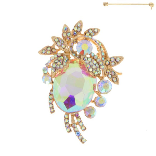 Crystal Gemstone Vine Cluster Brooch Pin