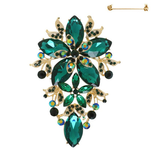 Vintage Inspired Crystal Rhinestone Floral Brooch Pin