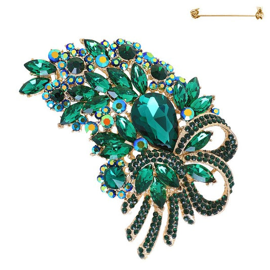 Crystal Rhinestone Leaf Cut Bouquet Brooch Pin
