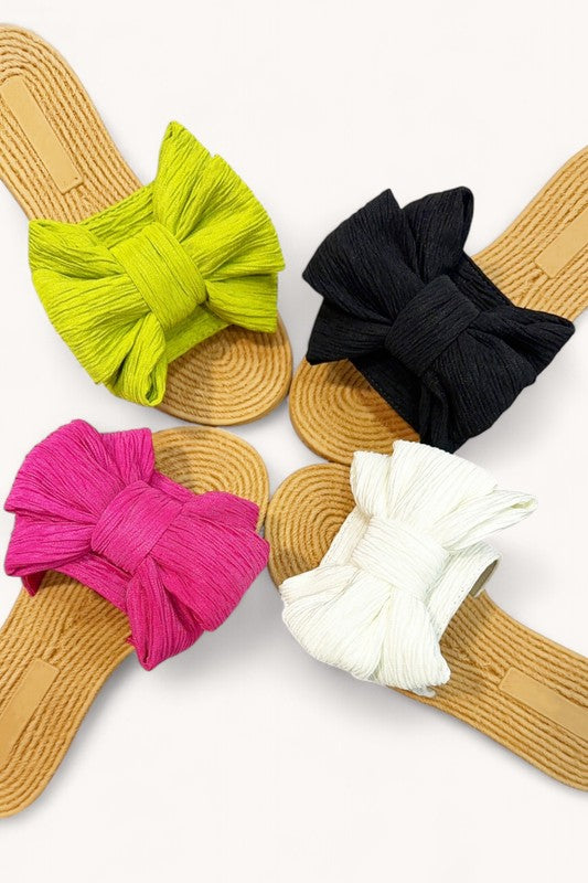 Crinkle Fabric Big Bow Upper Sandals