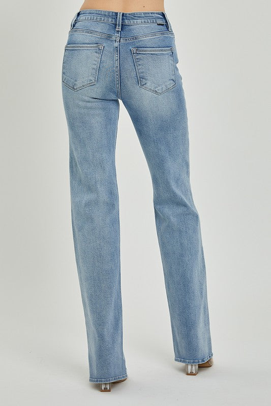 Curvy Mid Rise Long Straight Leg Jeans