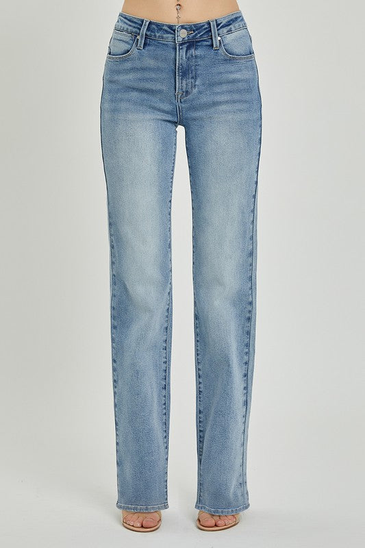 Curvy Mid Rise Long Straight Leg Jeans