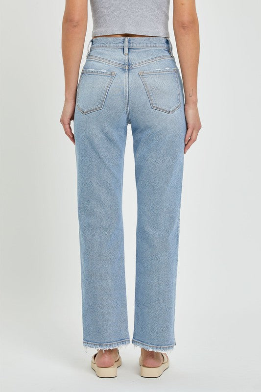 Super High Rise Dad Jeans with Mini Slit and Raw Hem