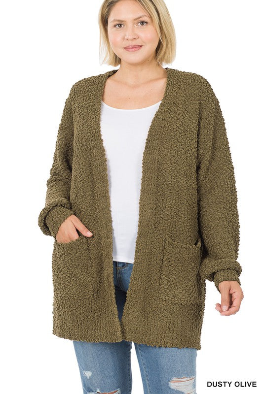 Curvy Long Sleeve Popcorn Sweater Cardigan