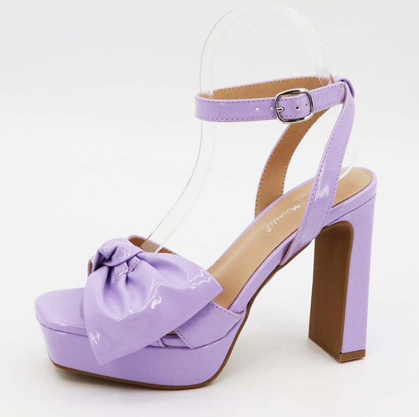 Bow Front Open Toe High Heel with Ankle Strap