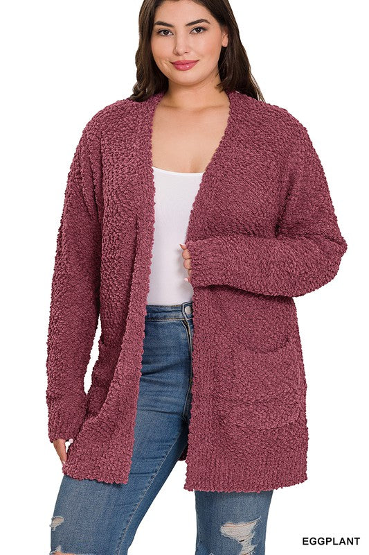 Curvy Long Sleeve Popcorn Sweater Cardigan