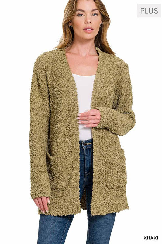 Curvy Long Sleeve Popcorn Sweater Cardigan