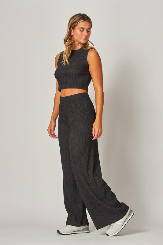 Crinkle Textured Cropped Top 2pc Loungewear Set