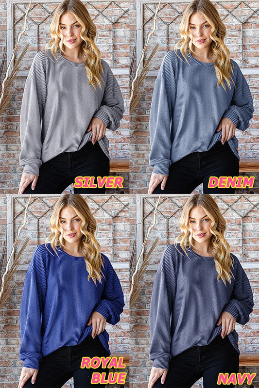 Curvy Long Puff Sleeve Ribbed Top