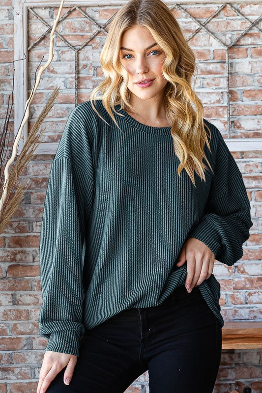 Curvy Long Puff Sleeve Ribbed Top