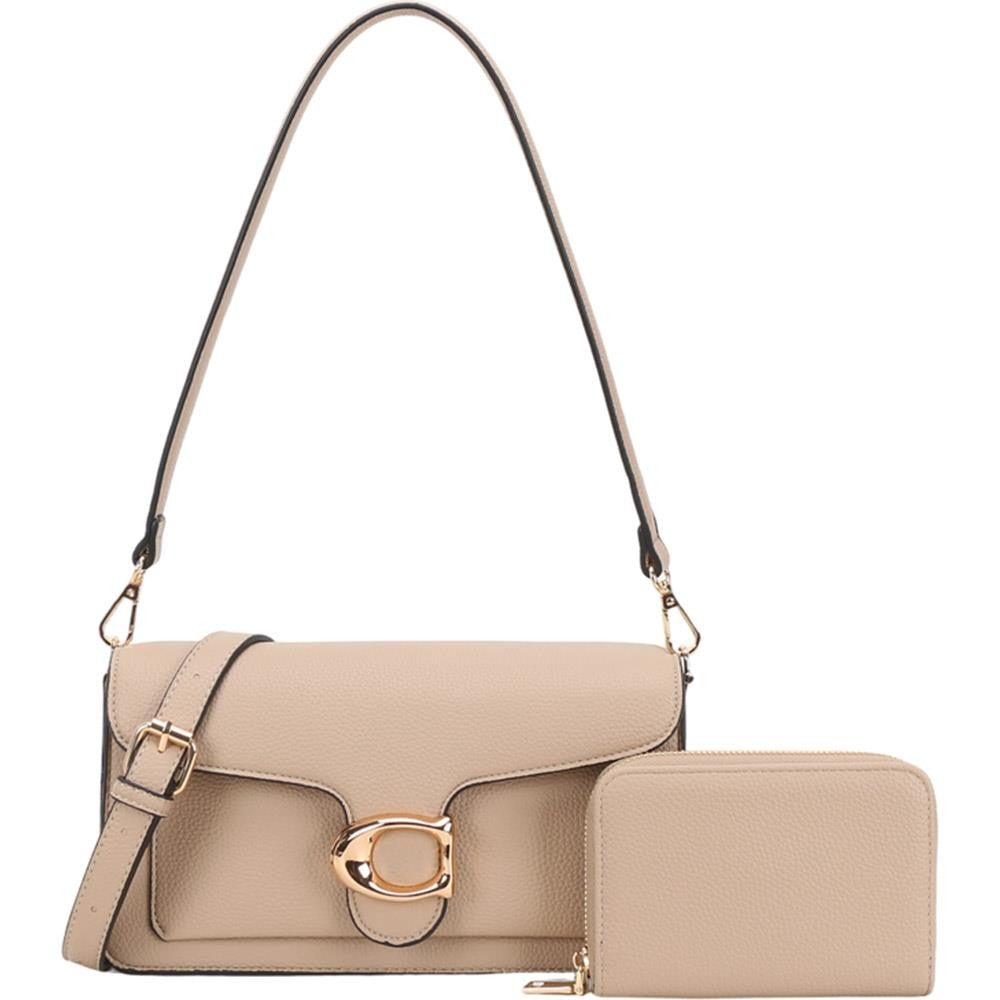 2 PC Faux Leather Shoulder Crossbody Bag with Matching Wallet