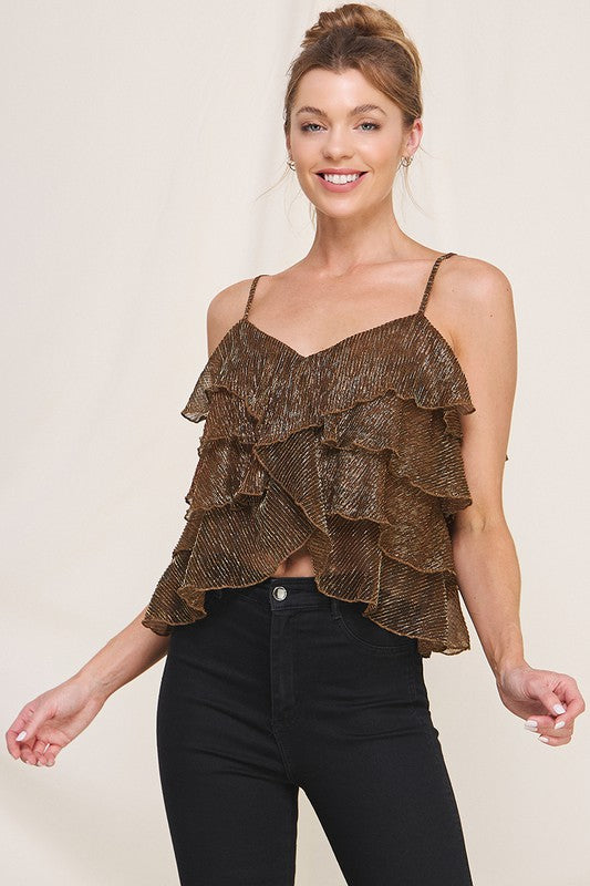 Adjustable Spaghetti Strap Tiered Ruffle Top