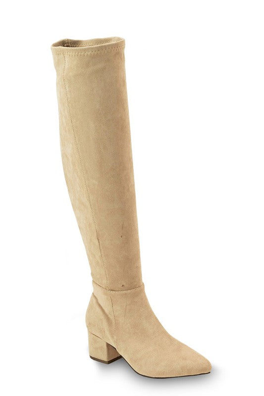 Low Block Heel Tall Suede Boot