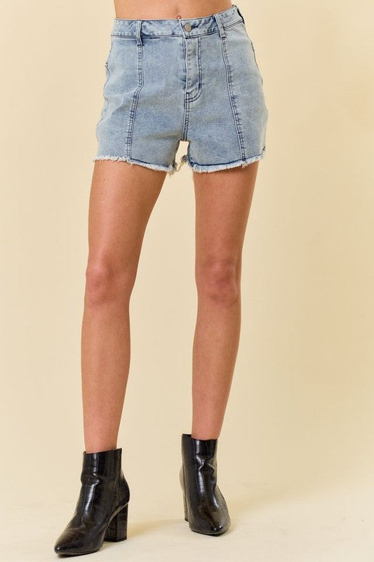 High Rise Denim Shorts with Star on Back Pockets