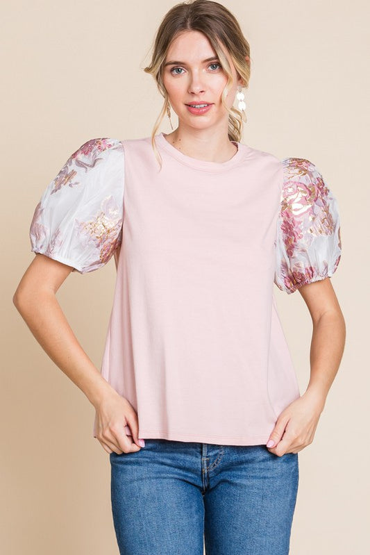 Solid Short Balloon Sleeve Top