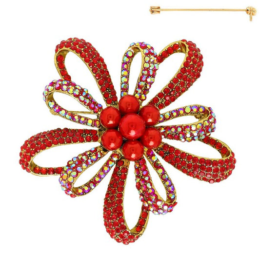 Vintage Floral Crystal Rhinestone Brooch Pin