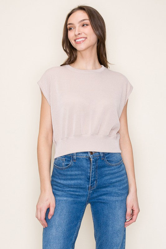 Short Sleeve Ribbed Crop Top