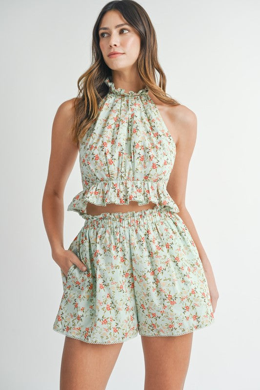 Floral Print Halter and Short Set