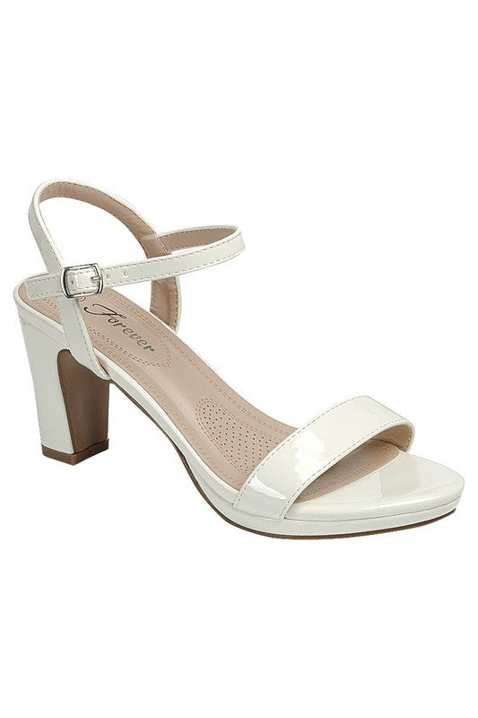 Patent Open Toe Heel Dressy Sandal with Ankle Strap