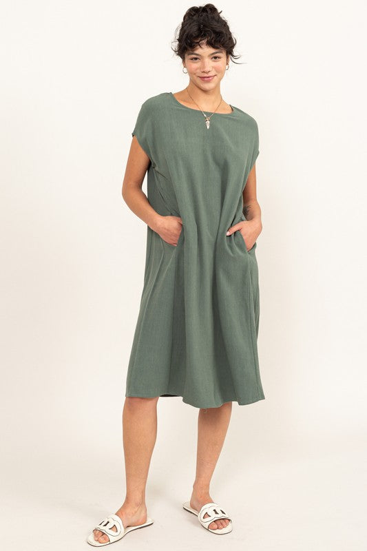 Short Sleeve Linen Relaxed Midi Dress
