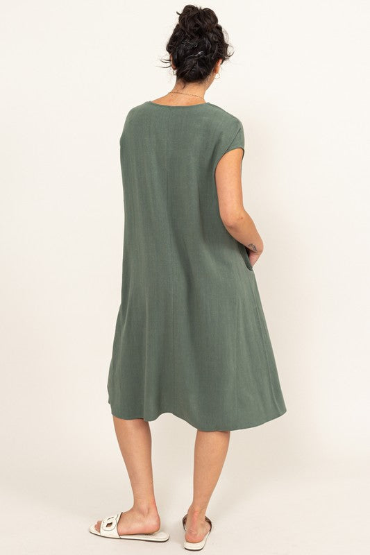 Short Sleeve Linen Relaxed Midi Dress