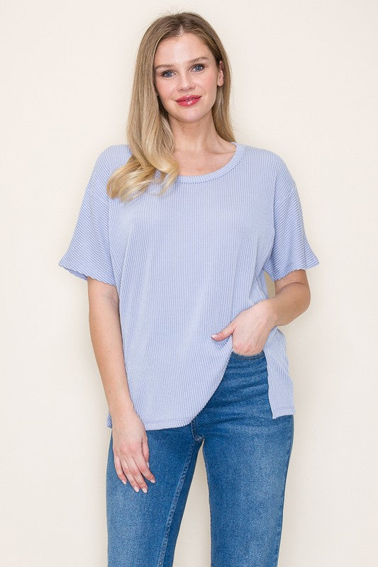 1/2 Sleeve Ribbed Round Neck Top
