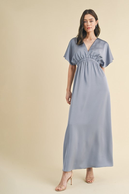 Short Flutter Sleeve Maxi Dress