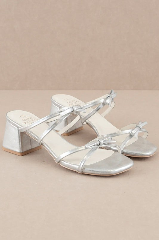 Slip On Strappy Low Block Heel with Bow Detail