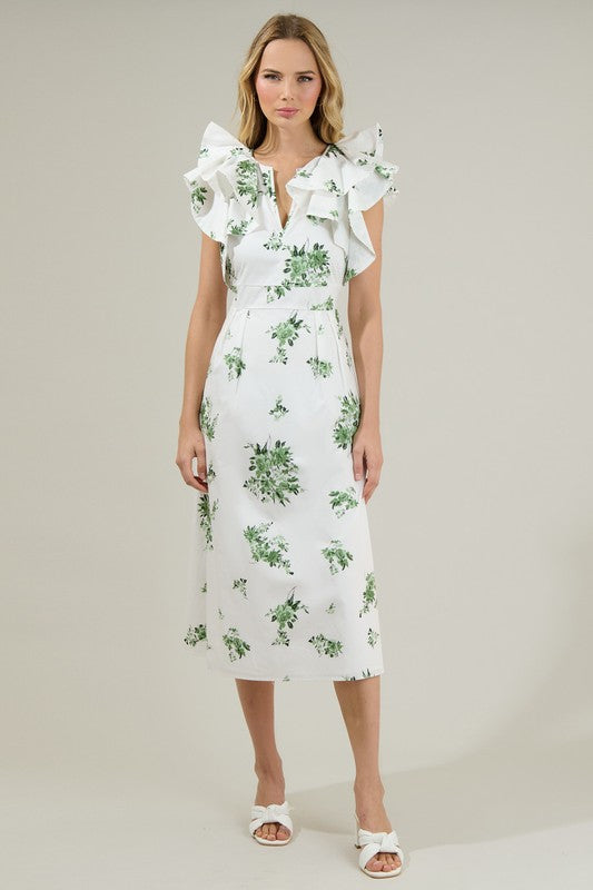 The Ria Floral Santana Short Sleeve Tie Back Midi Dress