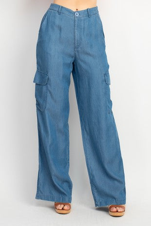 Wide Leg Elastic Back Denim Pants