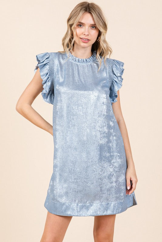 Short Sleeve Metallice Mini Dress