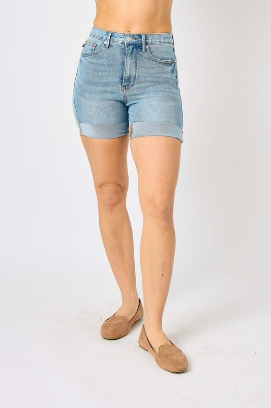 Curvy High Waist Tummy Control Denim Shorts