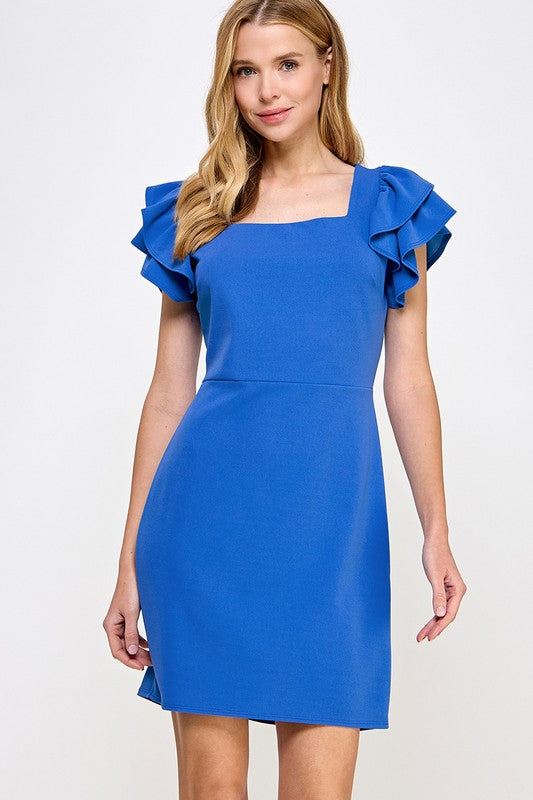 Short Ruffle Cap Sleeve Solid Short Dress