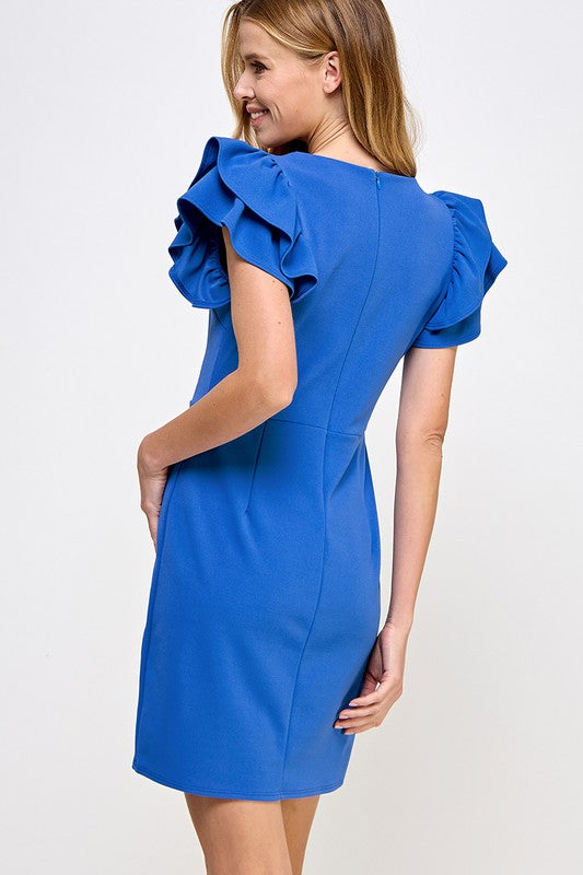 Short Ruffle Cap Sleeve Solid Short Dress