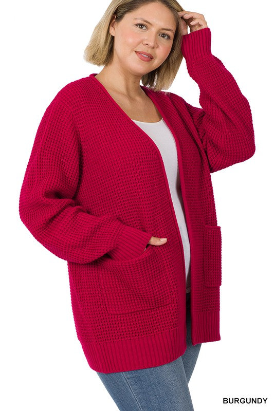 Curvy Waffle Open Cardigan Sweater