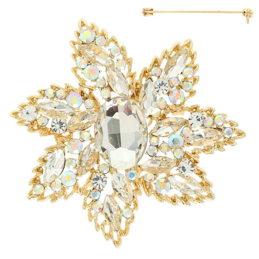 Retro Inspired Multi Cut Crystal Rhinestone Embellished Flower Brooch Pin
