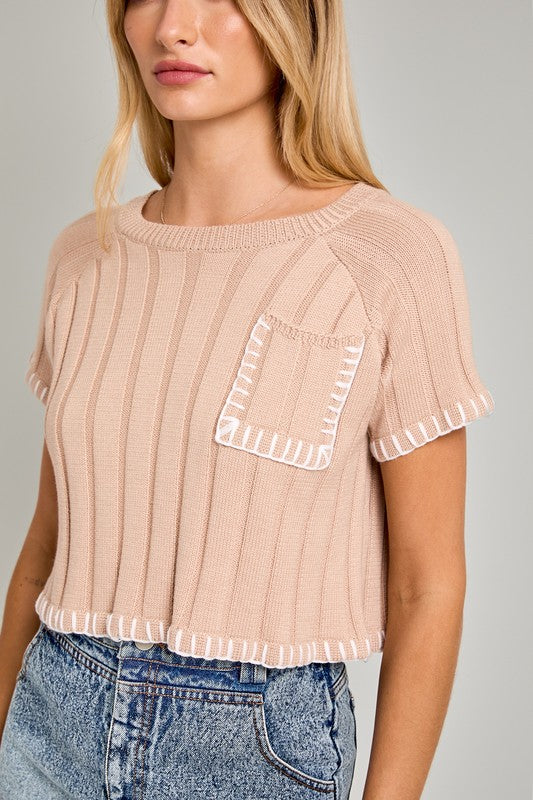 Short Sleeve Drop Shoulder Sweater Top